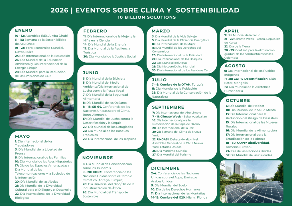 2026 Calendario Eventos sobre Clima y Sostenibilidad
