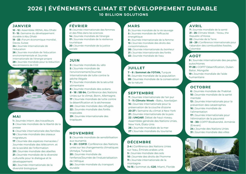 2026 Calendrier des événements sur le climat et le développement durable