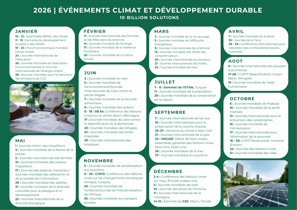 2026 Calendrier des événements sur le climat et le développement durable